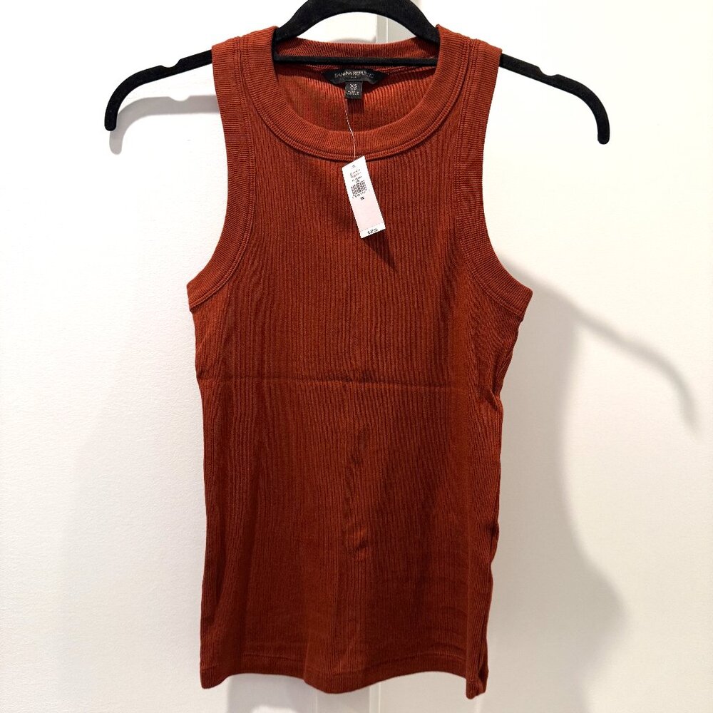 NWT Banana Republic XS Burnt Caramel Orange Ribbed Racer Tank Top Sleeveless Tee